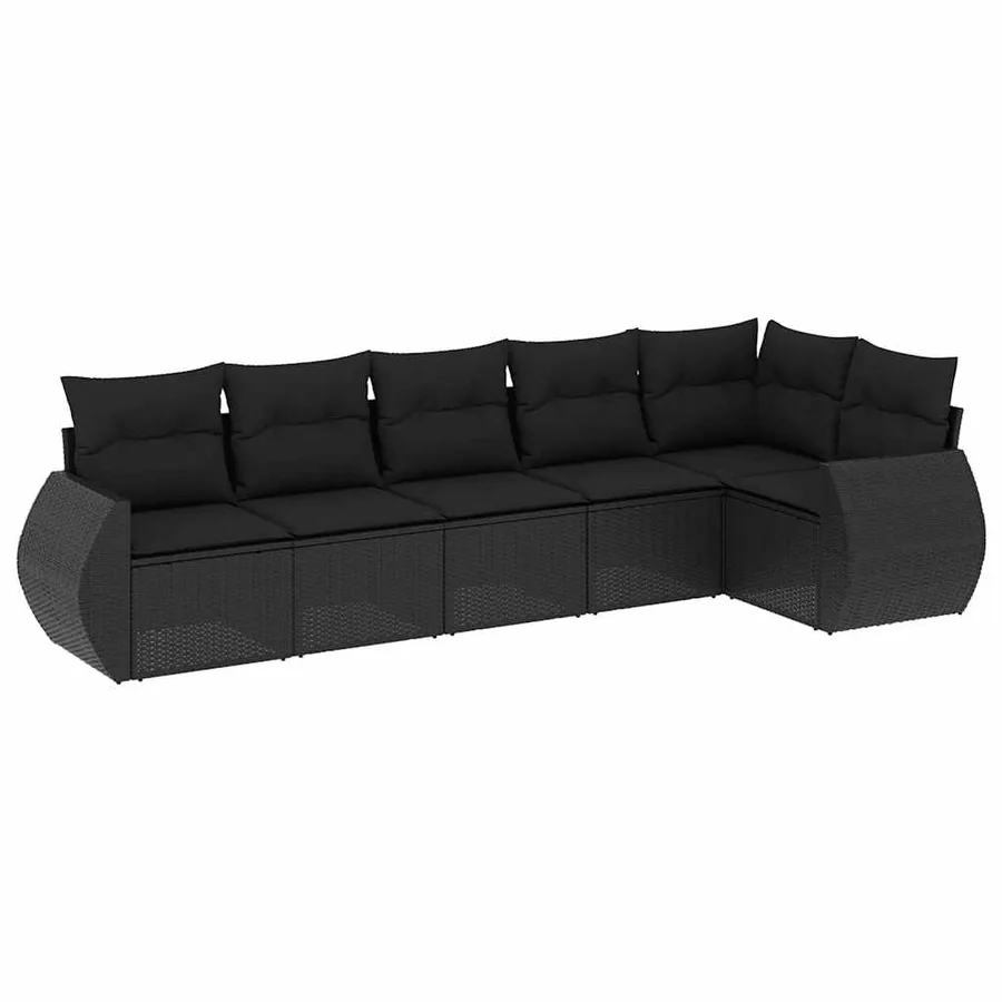 Salon de jardin 6 pcs avec coussins noir résine tressée - 2