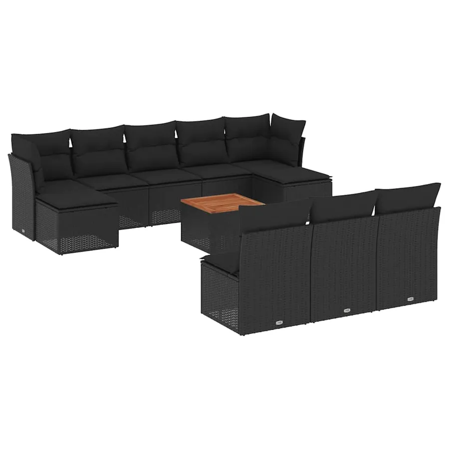 Salon de jardin 11 pcs avec coussins noir résine tressée - 2