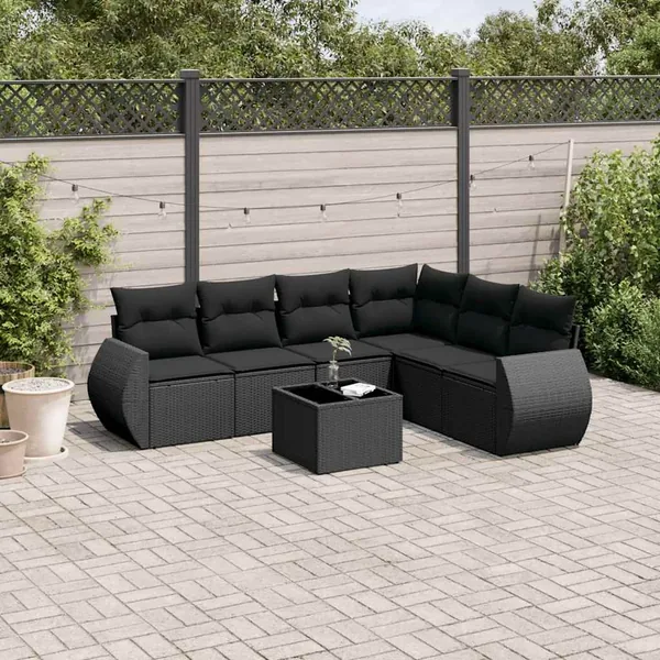 Salon de jardin 7 pcs avec coussins noir résine tressée 62 x 62 x 69 cm - 56,1 kg