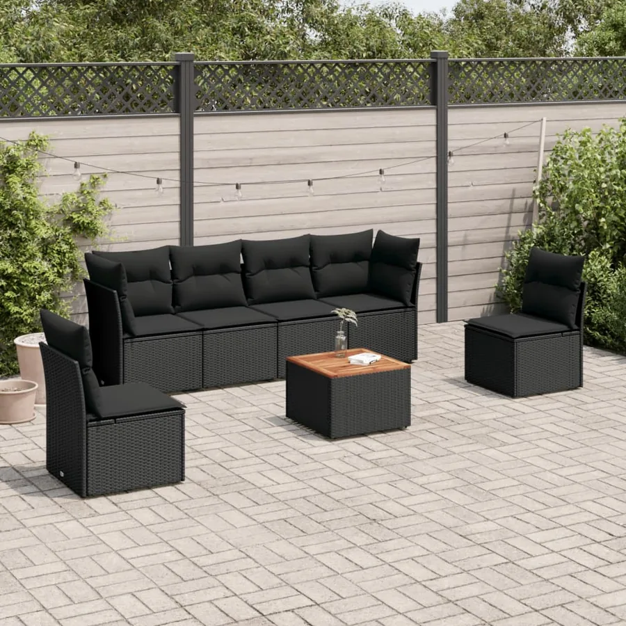 Salon de jardin 7 pcs avec coussins noir résine tressée 62 x 62 x 69 cm - 53,9 kg
