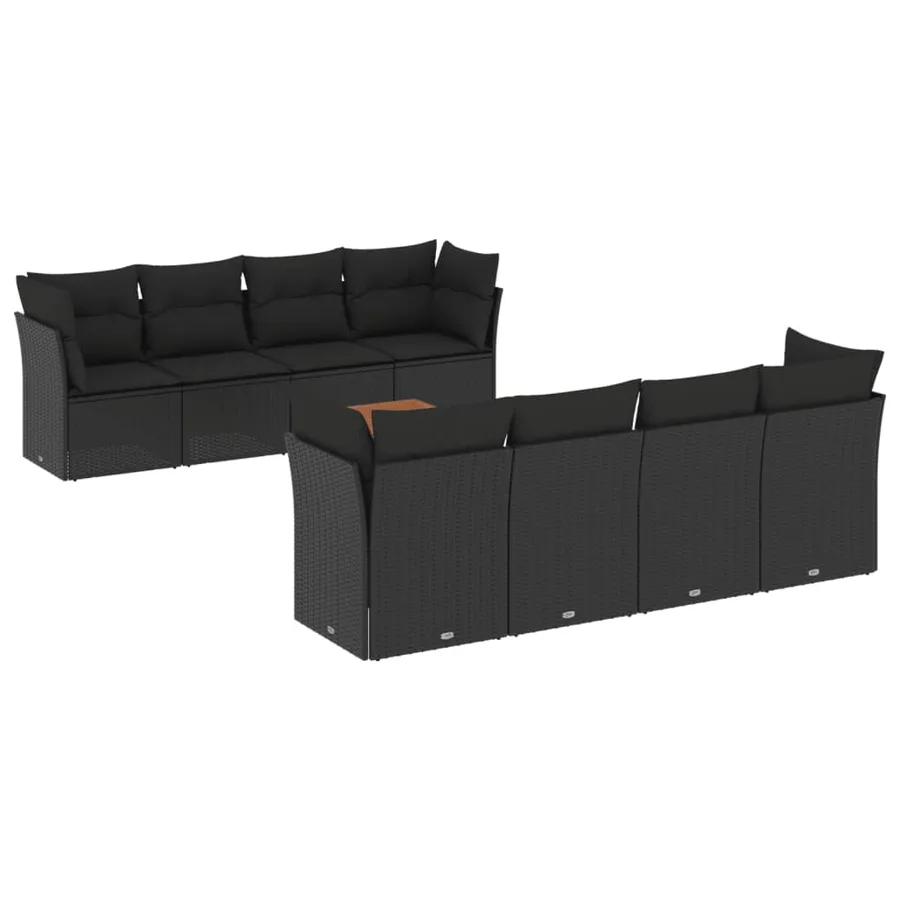 Salon de jardin 9 pcs avec coussins noir résine tressée - 2