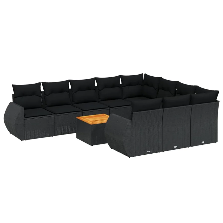 Salon de jardin 11 pcs avec coussins noir résine tressée - 2