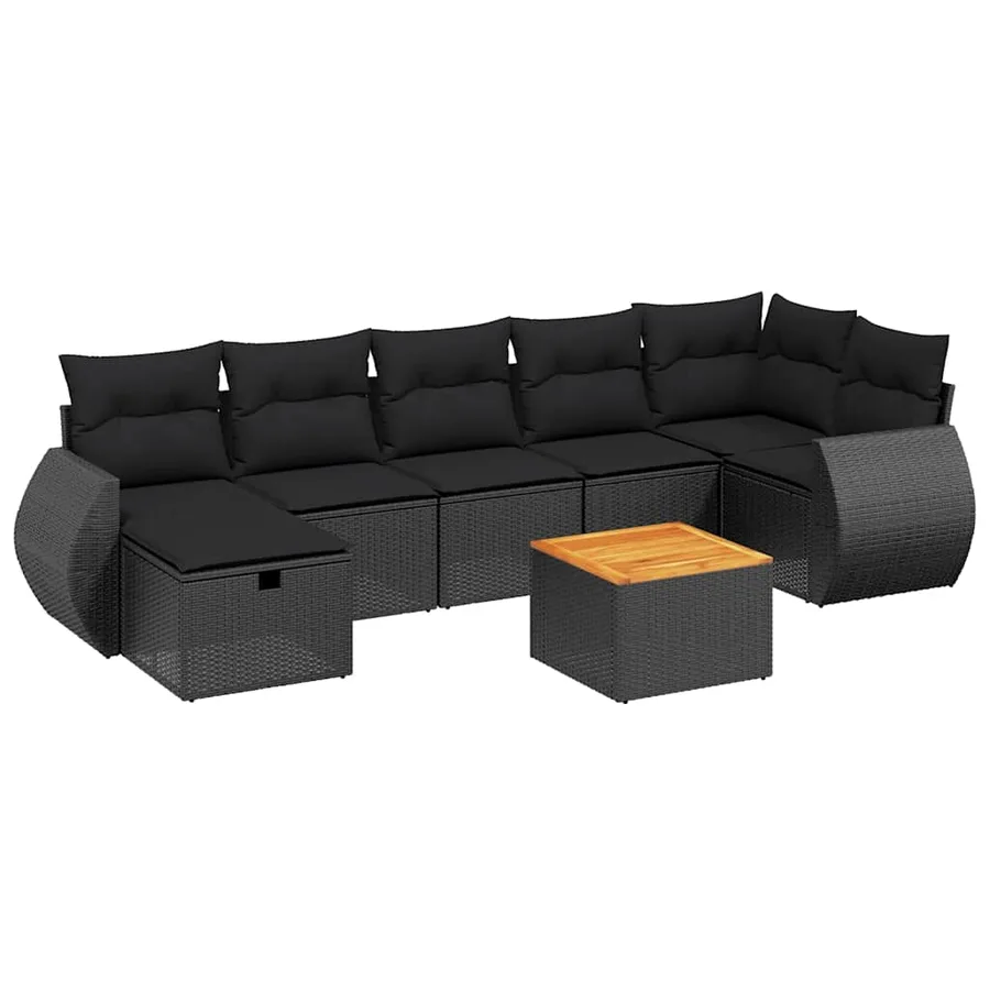 Salon de jardin 8 pcs avec coussins noir résine tressée - 2