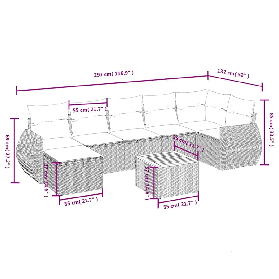Salon de jardin 8 pcs avec coussins noir résine tressée - 4