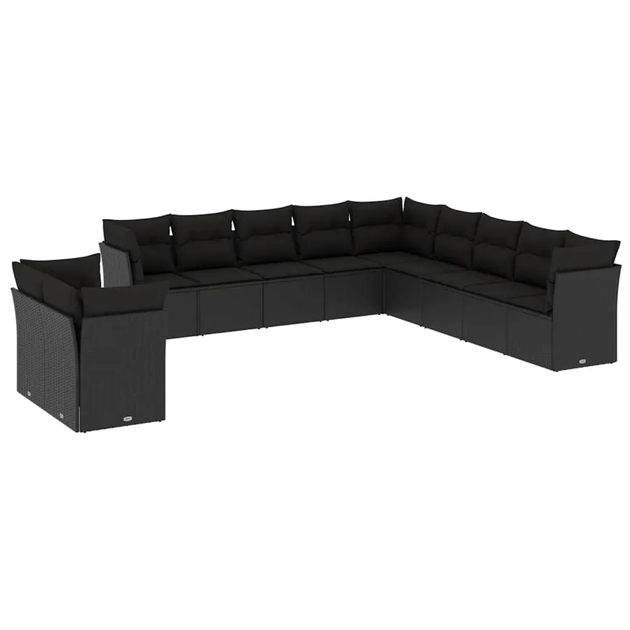 Salon de jardin 11 pcs avec coussins noir résine tressée - 2