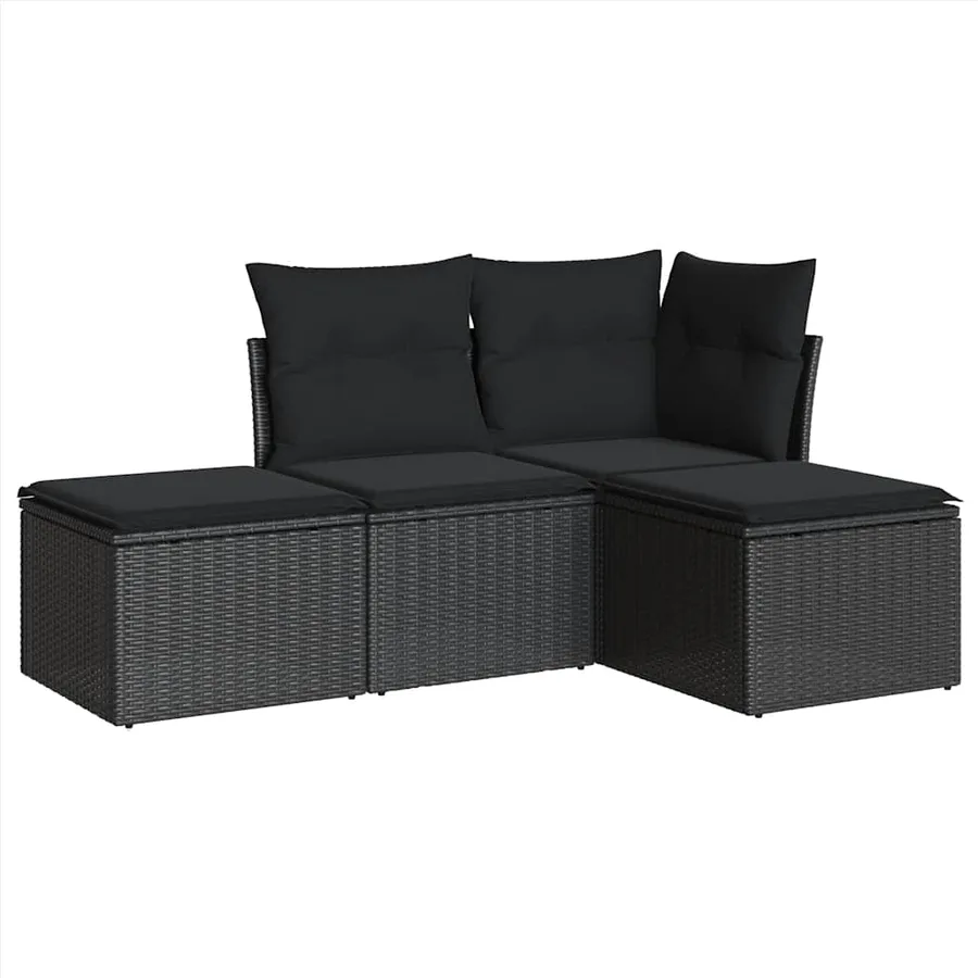 Salon de jardin 4 pcs avec coussins noir résine tressée - 2
