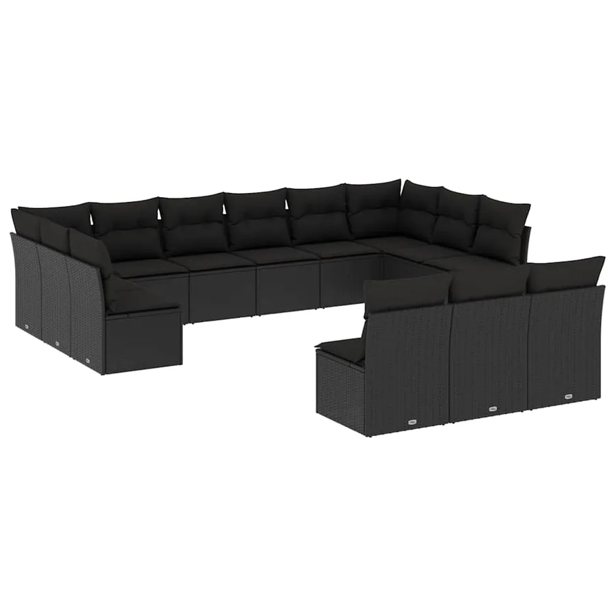 Salon de jardin avec coussins 13 pcs noir résine tressée - 2