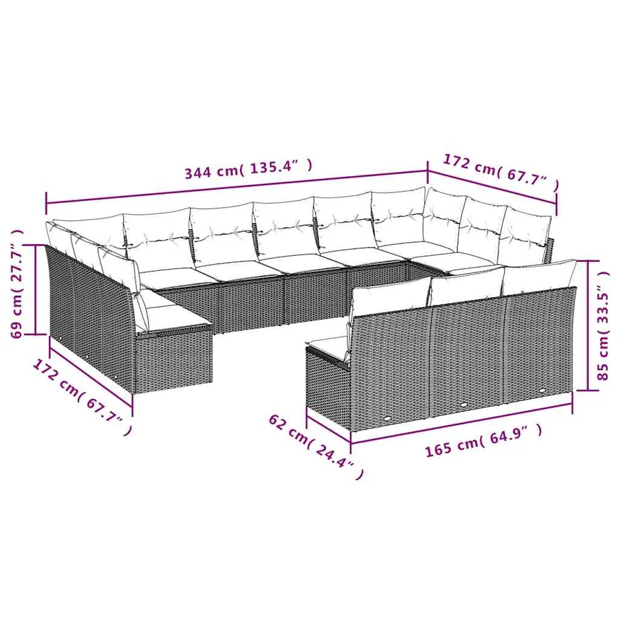 Salon de jardin avec coussins 13 pcs noir résine tressée - 3