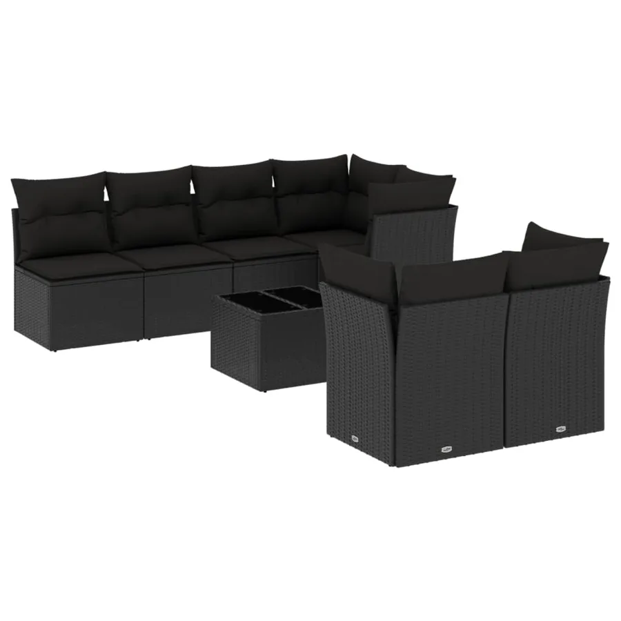 Salon de jardin 8 pcs avec coussins noir résine tressée - 2