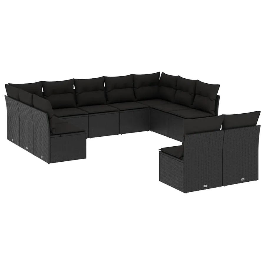 Salon de jardin 11 pcs avec coussins noir résine tressée - 2