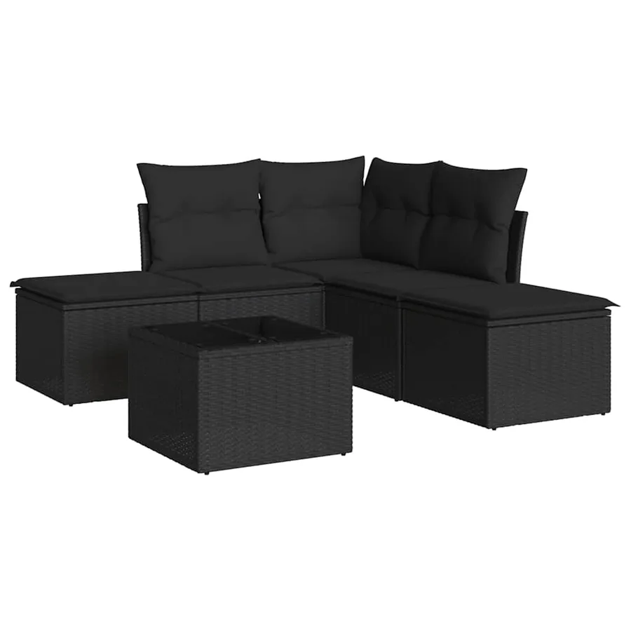 Salon de jardin 6 pcs avec coussins noir résine tressée - 2