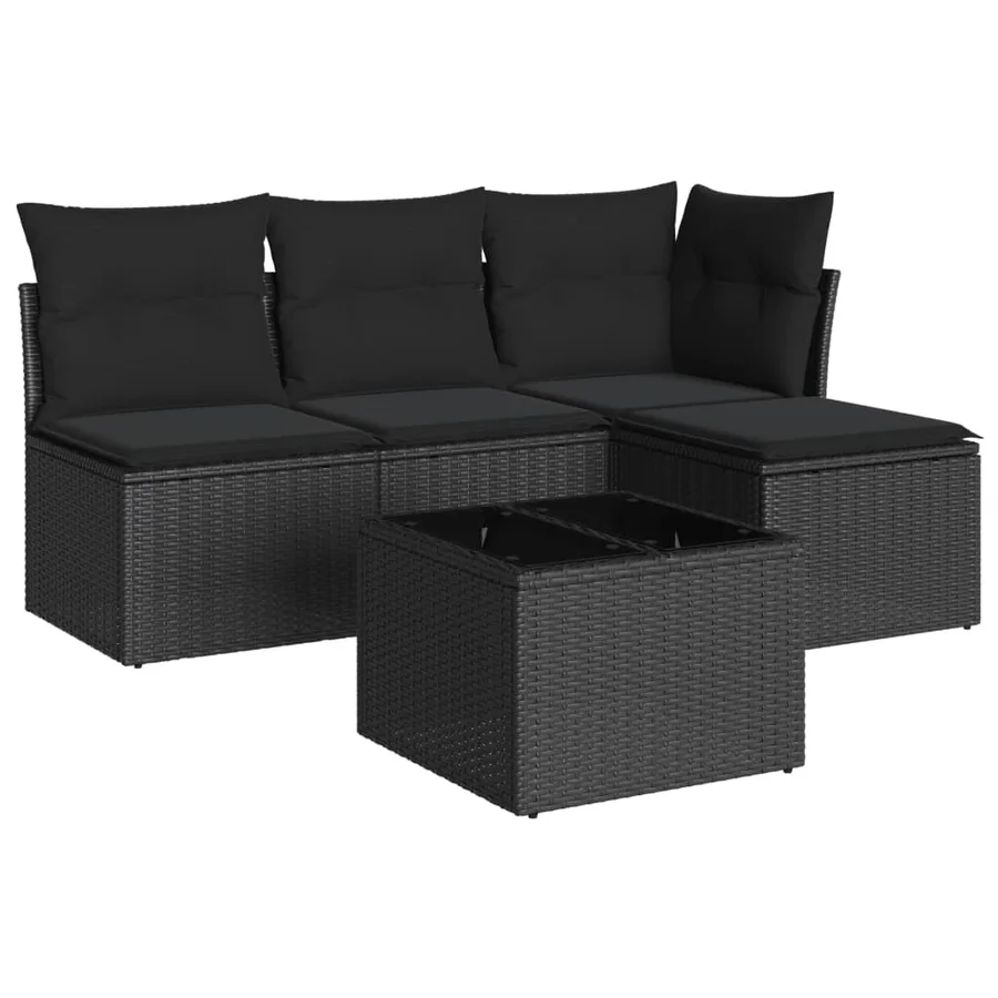 Salon de jardin 5 pcs avec coussins noir résine tressée - 2