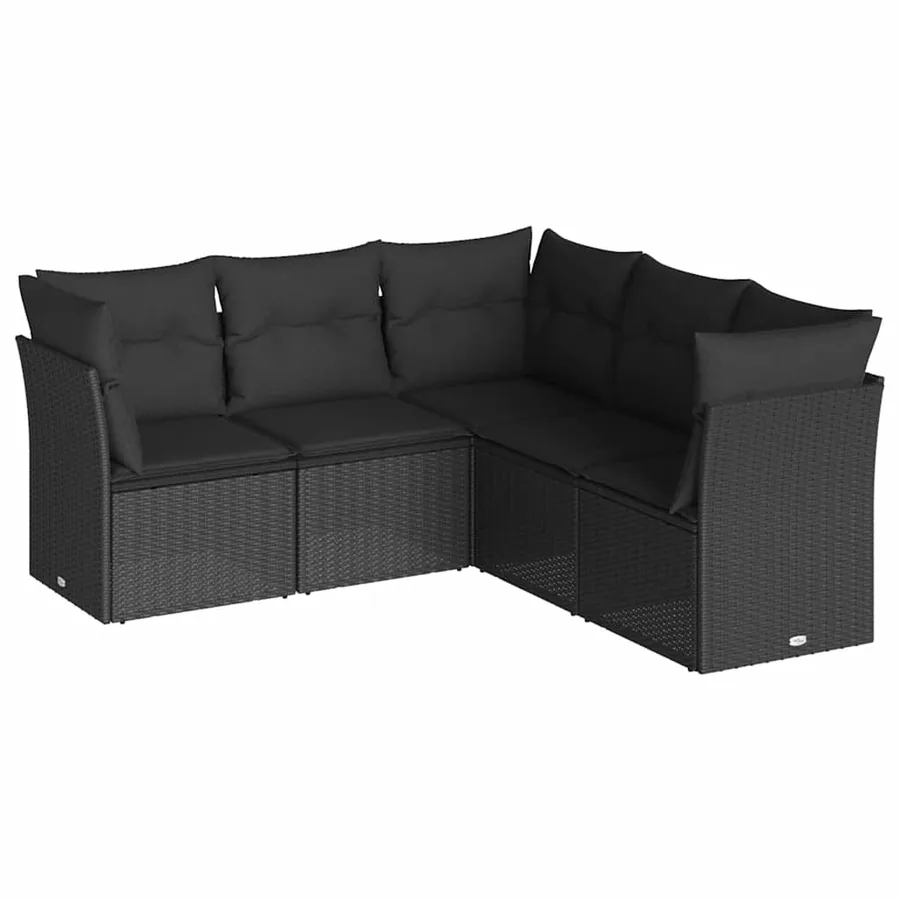 Salon de jardin 5 pcs avec coussins noir résine tressée - 2