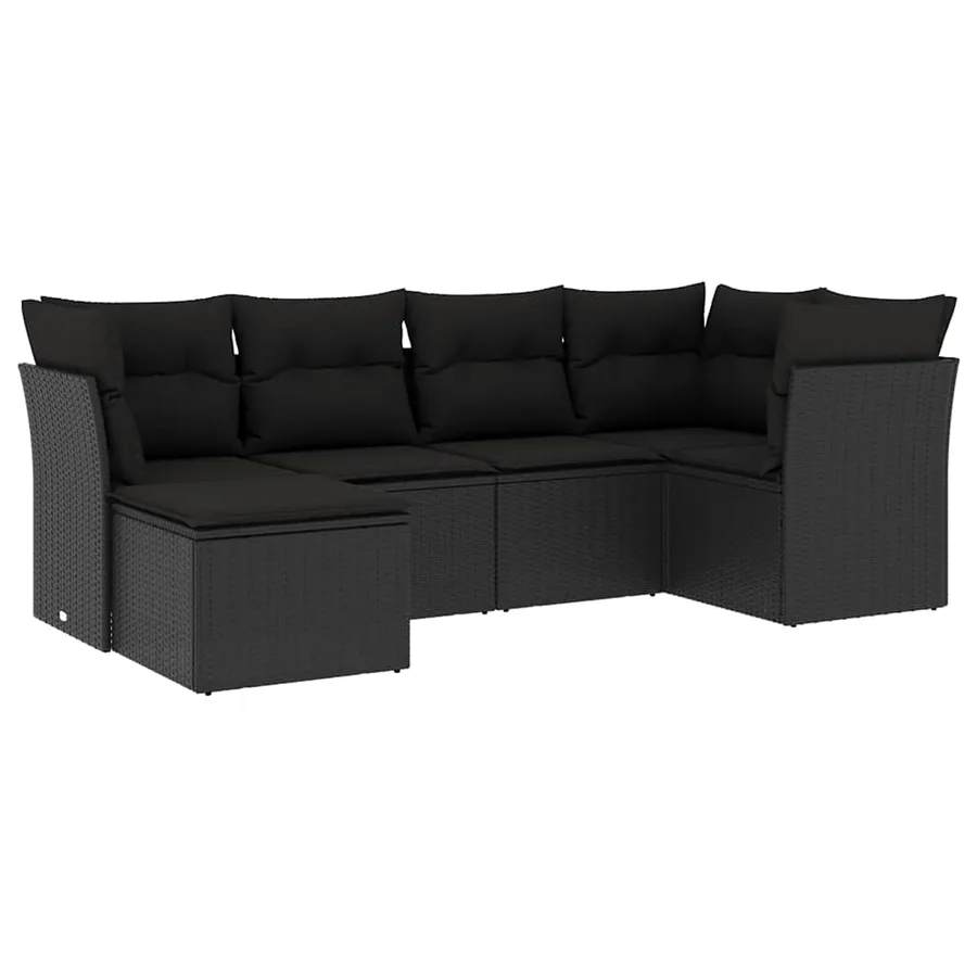 Salon de jardin 6 pcs avec coussins noir résine tressée - 2