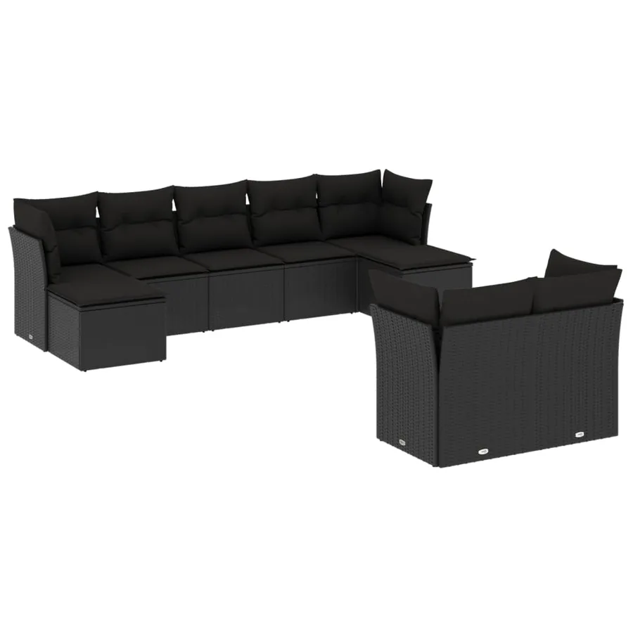 Salon de jardin 9 pcs avec coussins noir résine tressée - 2