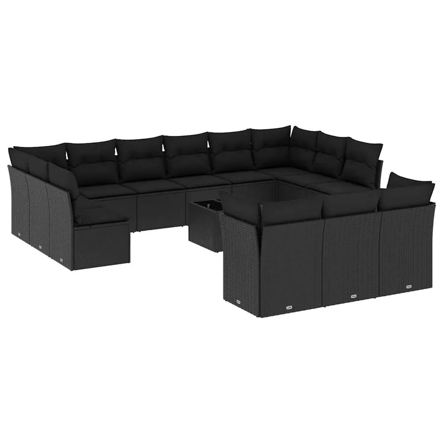 Salon de jardin avec coussins 14 pcs noir résine tressée - 2
