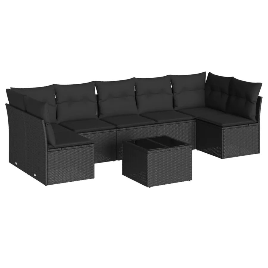Salon de jardin 8 pcs avec coussins noir résine tressée - 2