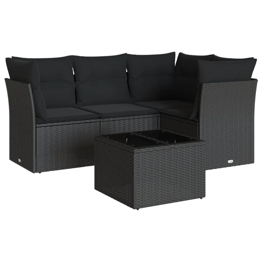 Salon de jardin 5 pcs avec coussins noir résine tressée - 2