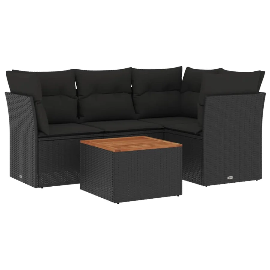 Salon de jardin 5 pcs avec coussins noir résine tressée - 2