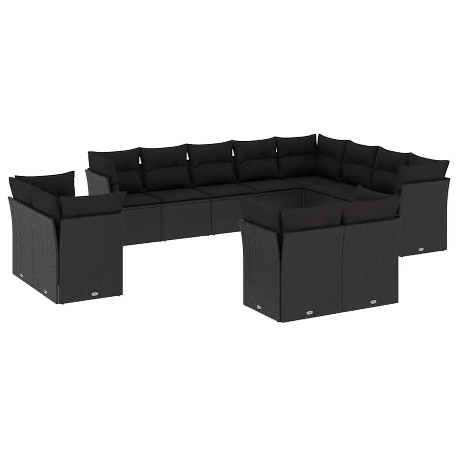 Salon de jardin 12 pcs avec coussins noir résine tressée - 2