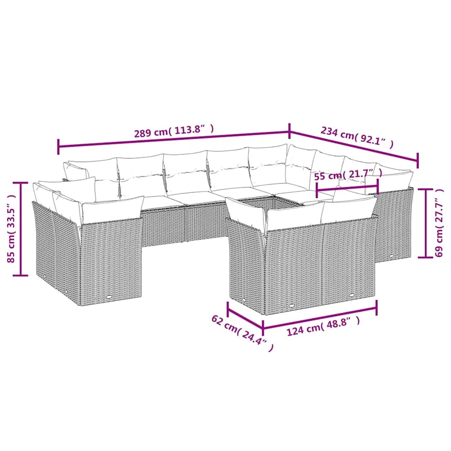 Salon de jardin 12 pcs avec coussins noir résine tressée - 3