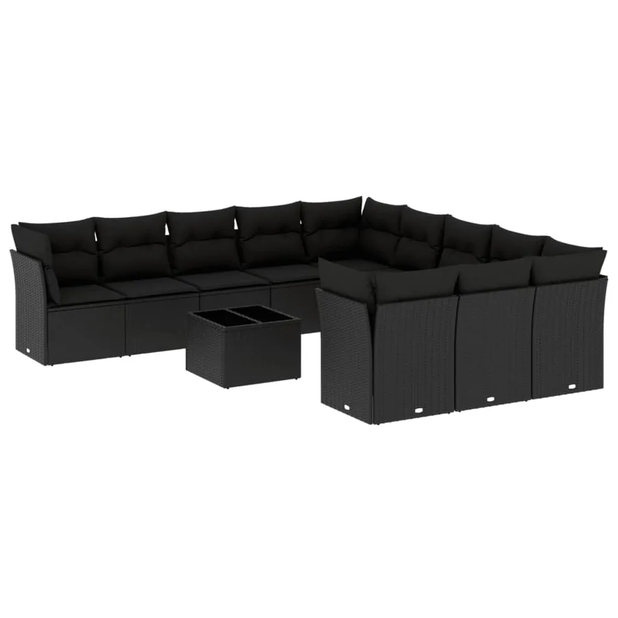 Salon de jardin 12 pcs avec coussins noir résine tressée - 2