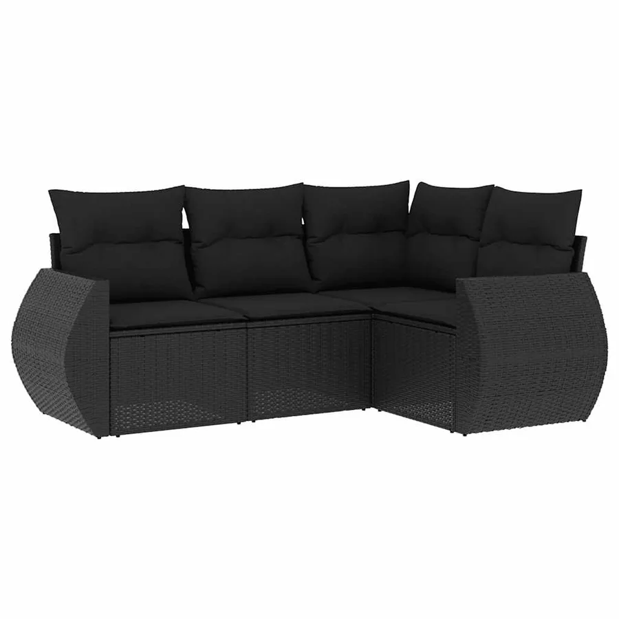 Salon de jardin 4 pcs avec coussins noir résine tressée - 2