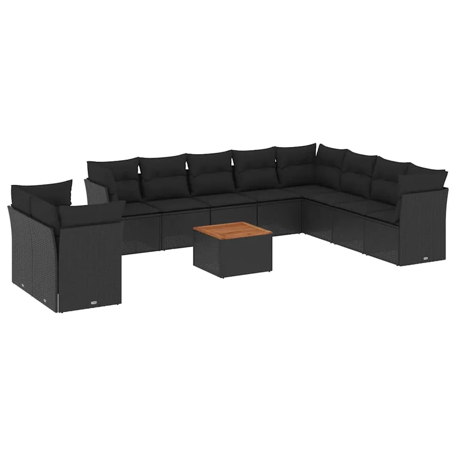 Salon de jardin 11 pcs avec coussins noir résine tressée - 2