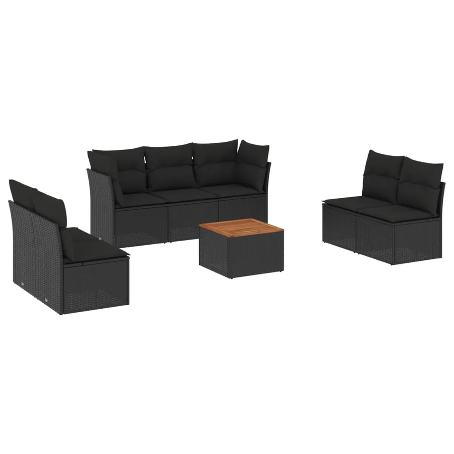 Salon de jardin 8 pcs avec coussins noir résine tressée - 2