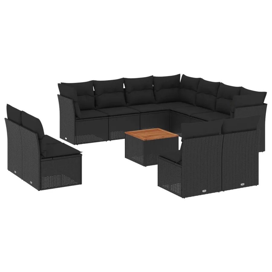 Salon de jardin 12 pcs avec coussins noir résine tressée - 2