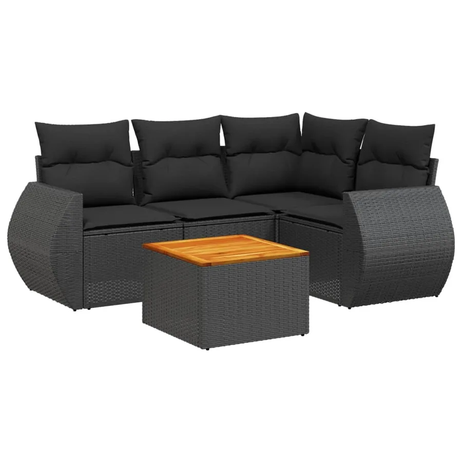 Salon de jardin 5 pcs avec coussins noir résine tressée - 2