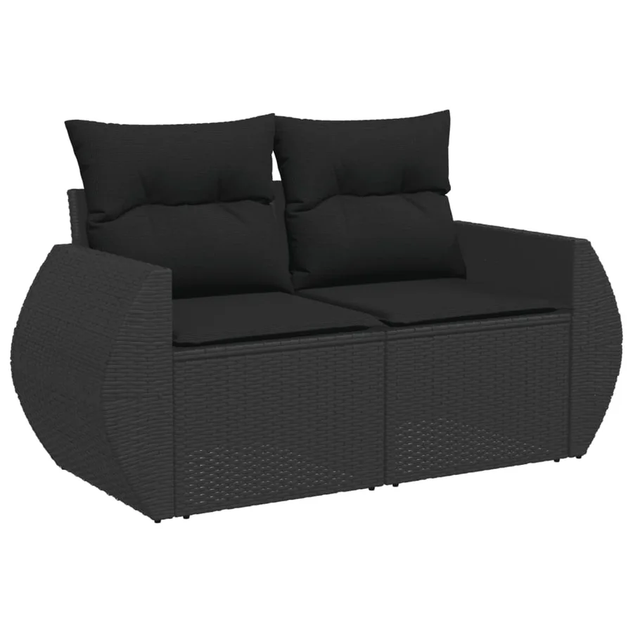 Salon de jardin 5 pcs avec coussins noir résine tressée - 3