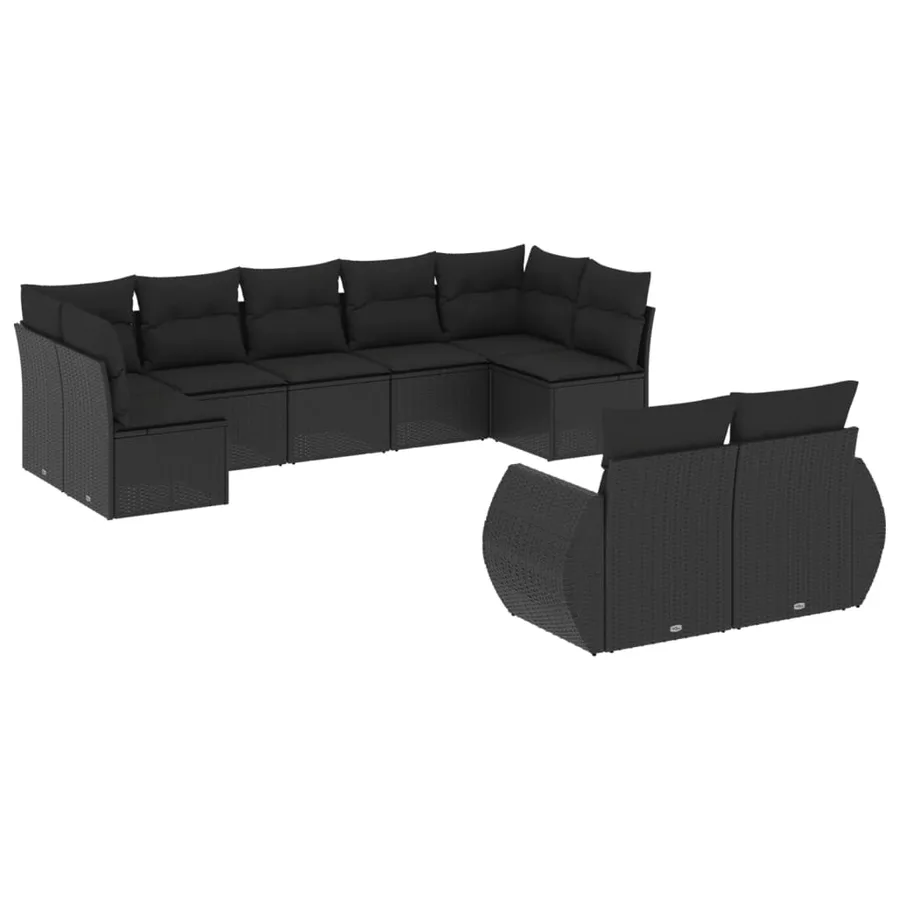 Salon de jardin 9 pcs avec coussins noir résine tressée - 2