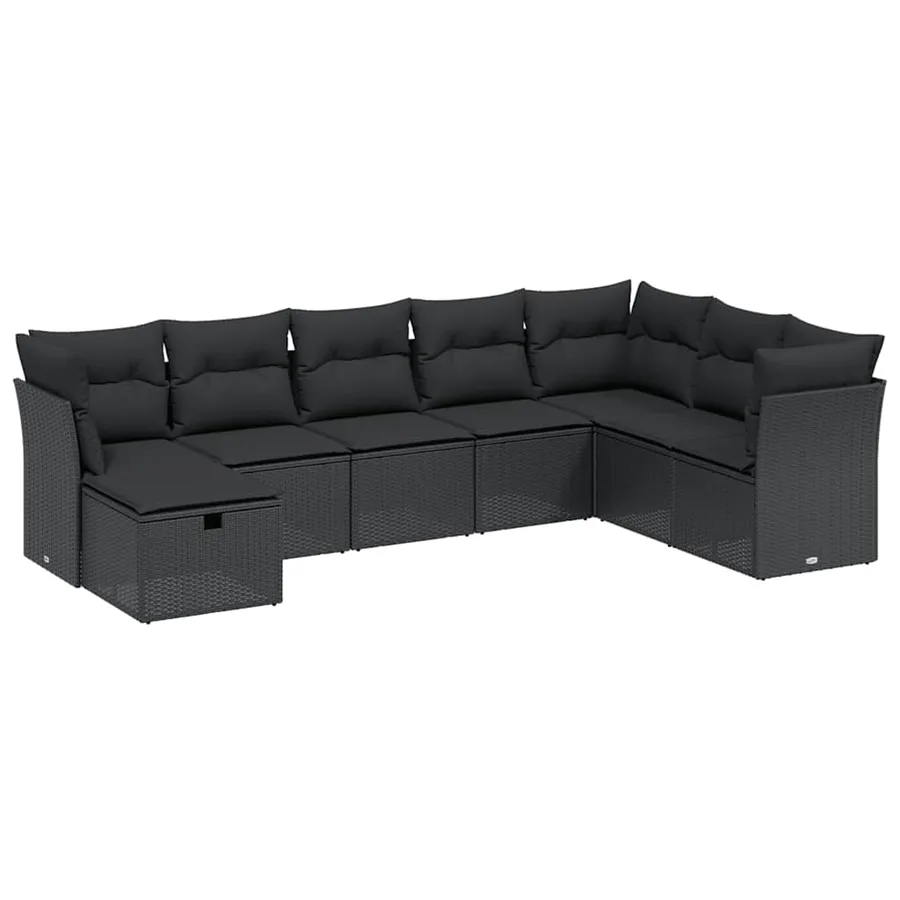 Salon de jardin 8 pcs avec coussins noir résine tressée - 2