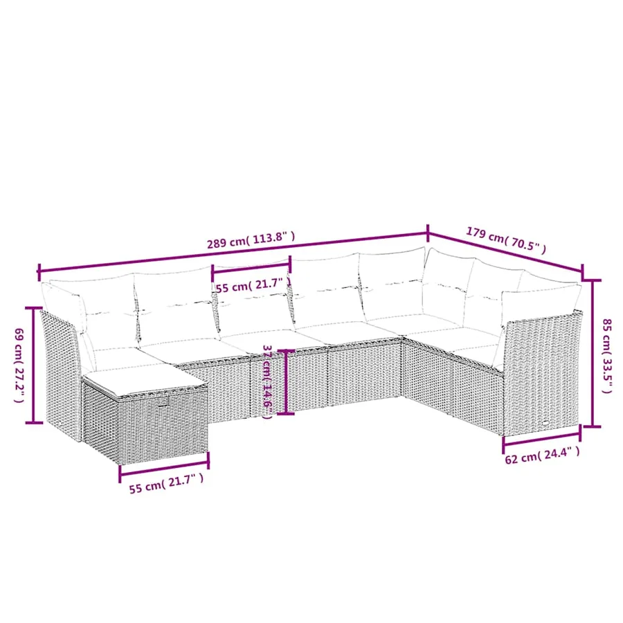 Salon de jardin 8 pcs avec coussins noir résine tressée - 4