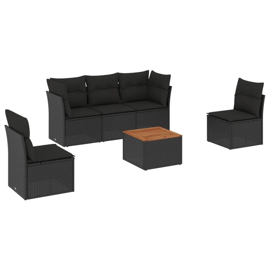 Salon de jardin 6 pcs avec coussins noir résine tressée - 2