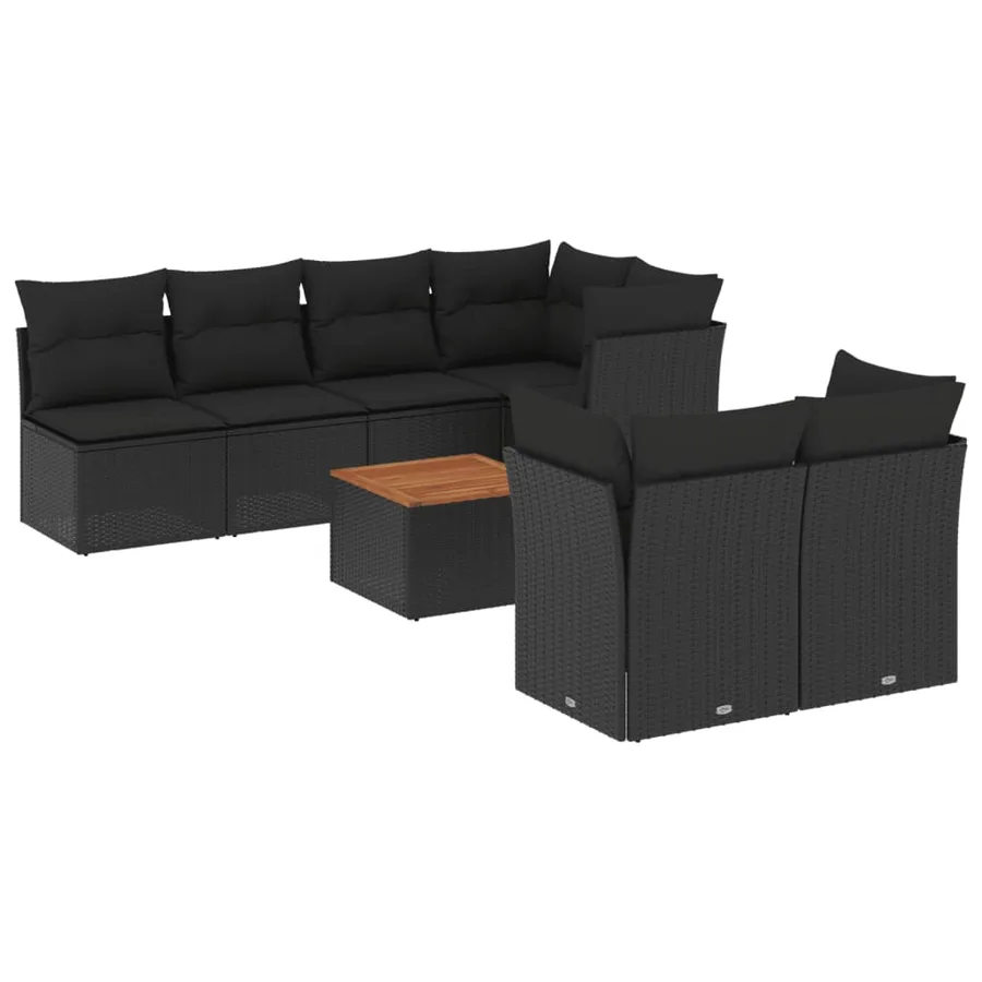 Salon de jardin 8 pcs avec coussins noir résine tressée - 2