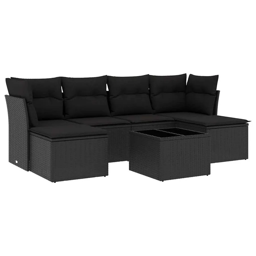 Salon de jardin 7 pcs avec coussins noir résine tressée 55 x 62 x 69 cm - 53,5 kg - 2