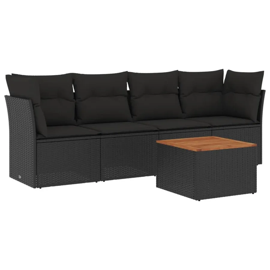 Salon de jardin 5 pcs avec coussins noir résine tressée - 2