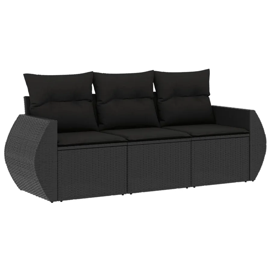 Salon de jardin 3 pcs avec coussins noir résine tressée - 2