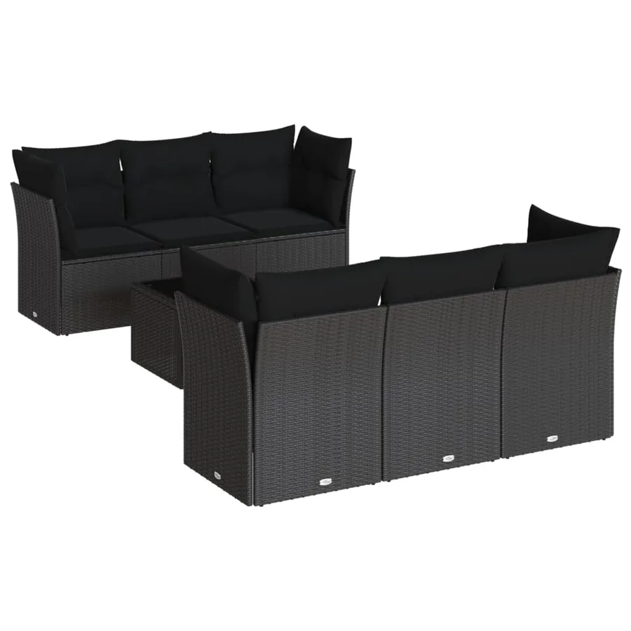 Salon de jardin 7 pcs avec coussins noir résine tressée 62 x 62 x 69 cm - 60,4 kg - 2