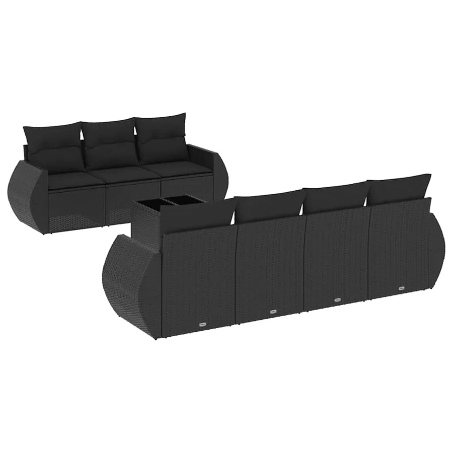 Salon de jardin 8 pcs avec coussins noir résine tressée - 2