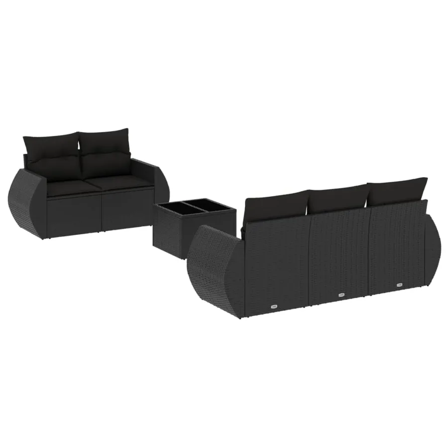 Salon de jardin 6 pcs avec coussins noir résine tressée - 2