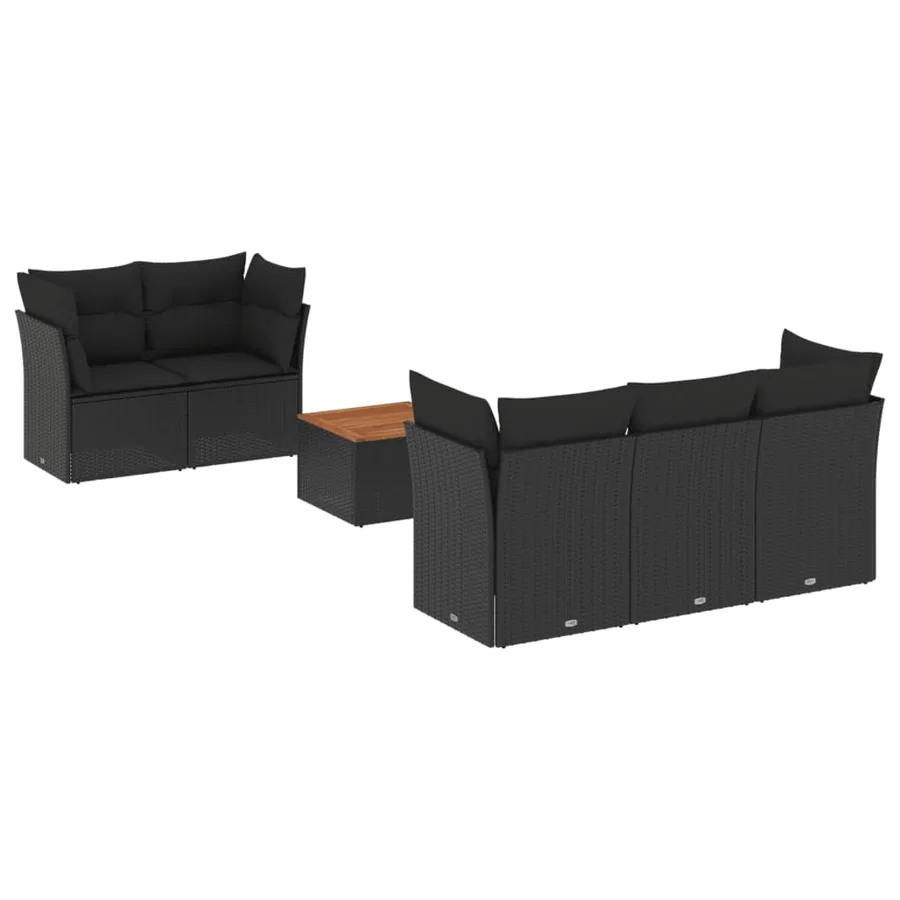 Salon de jardin 6 pcs avec coussins noir résine tressée - 2