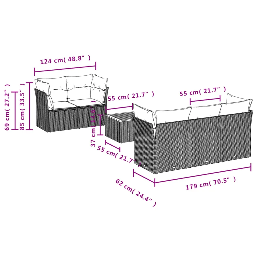 Salon de jardin 6 pcs avec coussins noir résine tressée - 3
