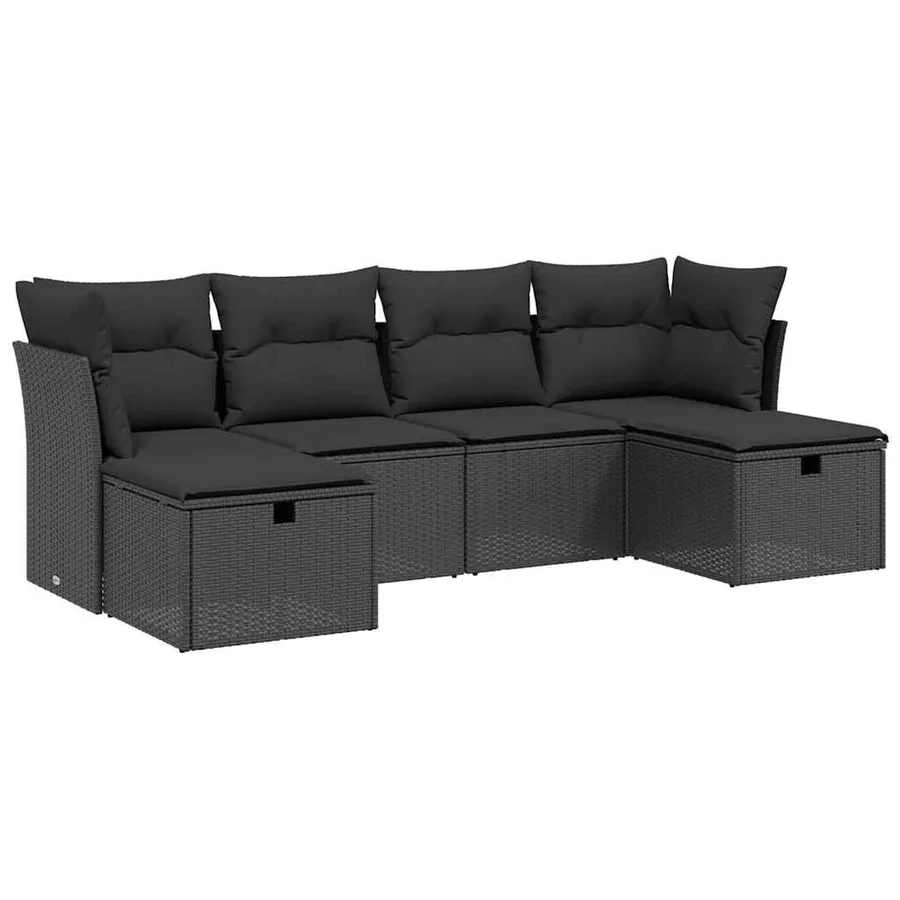 Salon de jardin 6 pcs avec coussins noir résine tressée - 2