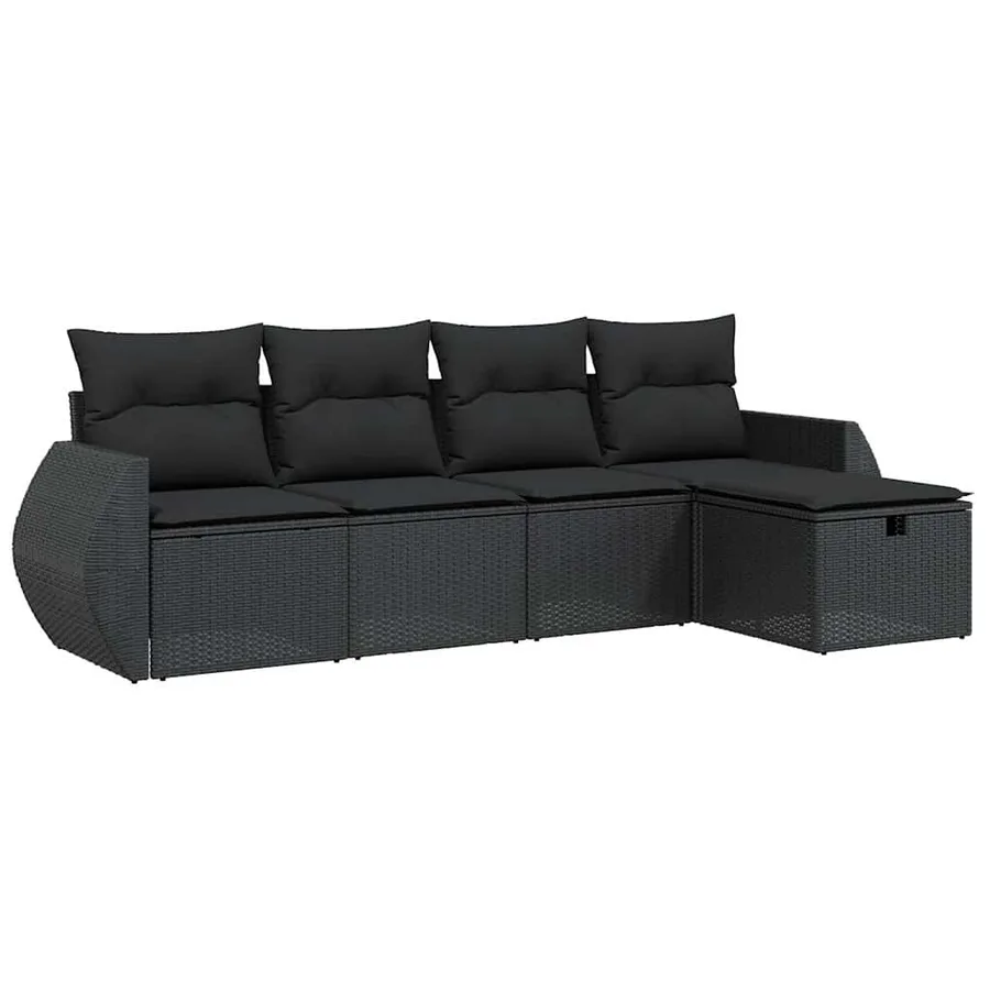 Salon de jardin 5 pcs avec coussins noir résine tressée - 2