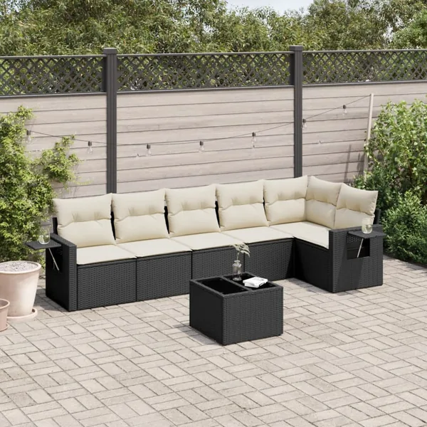Salon de jardin 7 pcs avec coussins noir résine tressée 62 x 62 x 69 cm - 57,1 kg