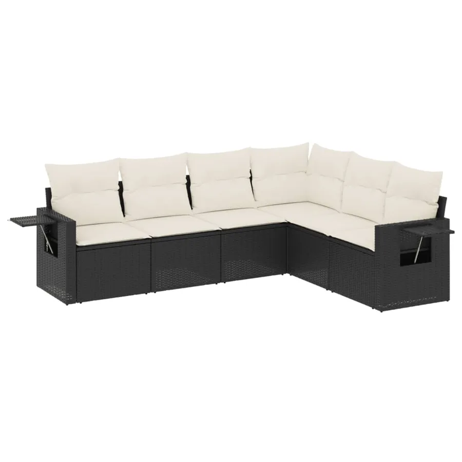 Salon de jardin 6 pcs avec coussins noir résine tressée - 2