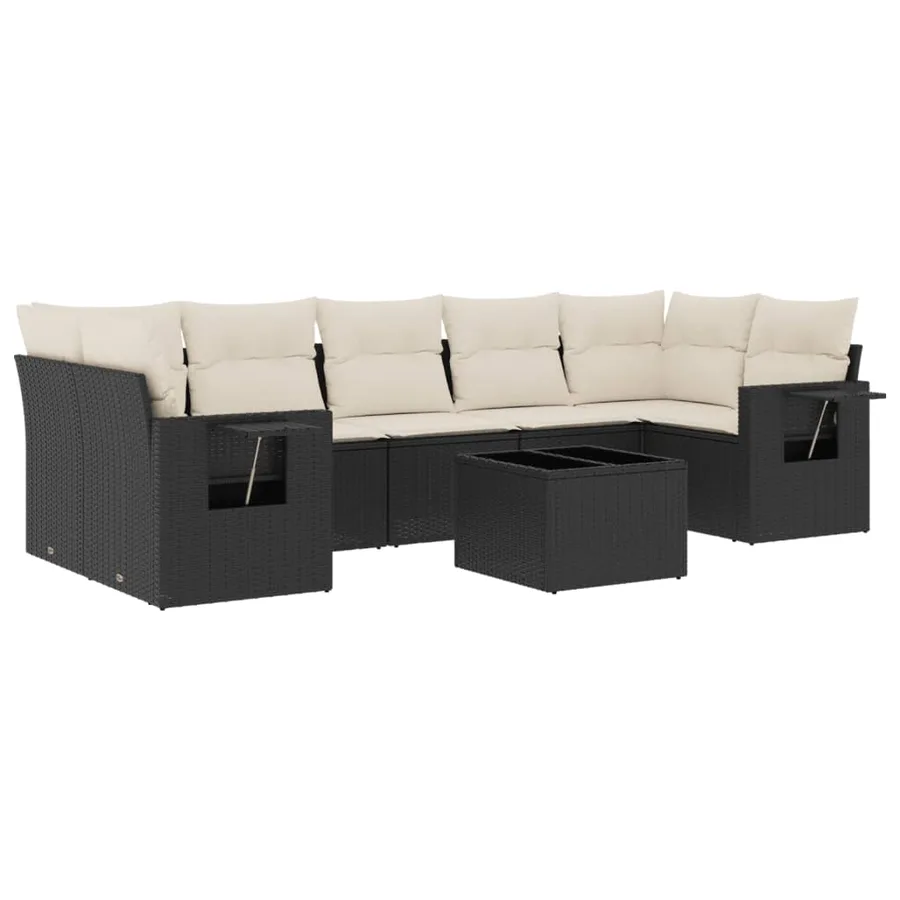 Salon de jardin 8 pcs avec coussins noir résine tressée - 2